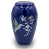 Navy Blue Mother of Pearl Hummingbird Cremation Urn - Large