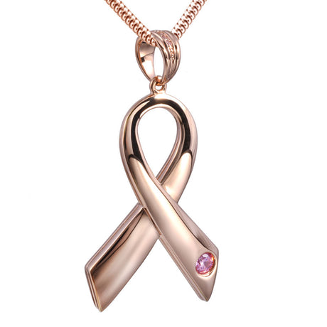 Breast Cancer Ribbon Cremation Pendant - Rose Gold Vermeil