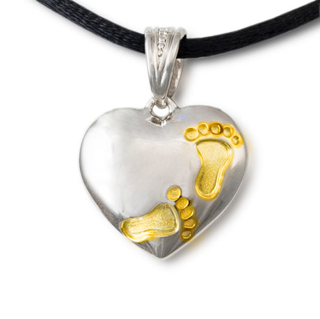 Footprints on My Heart Cremation Pendant - Sterling Silver