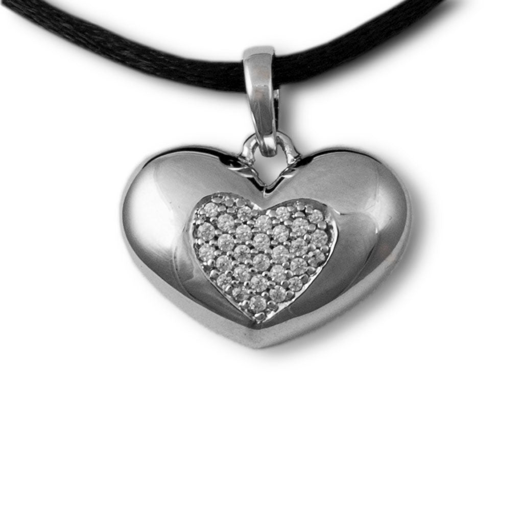 Jeweled Heart Cremation Pendant - Sterling Silver