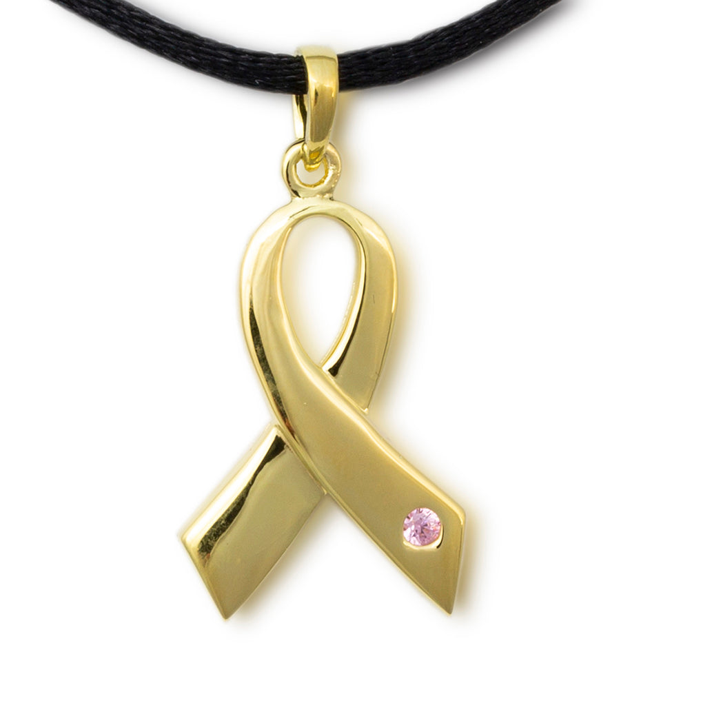 Breast Cancer Ribbon Cremation Pendant - Gold Vermeil