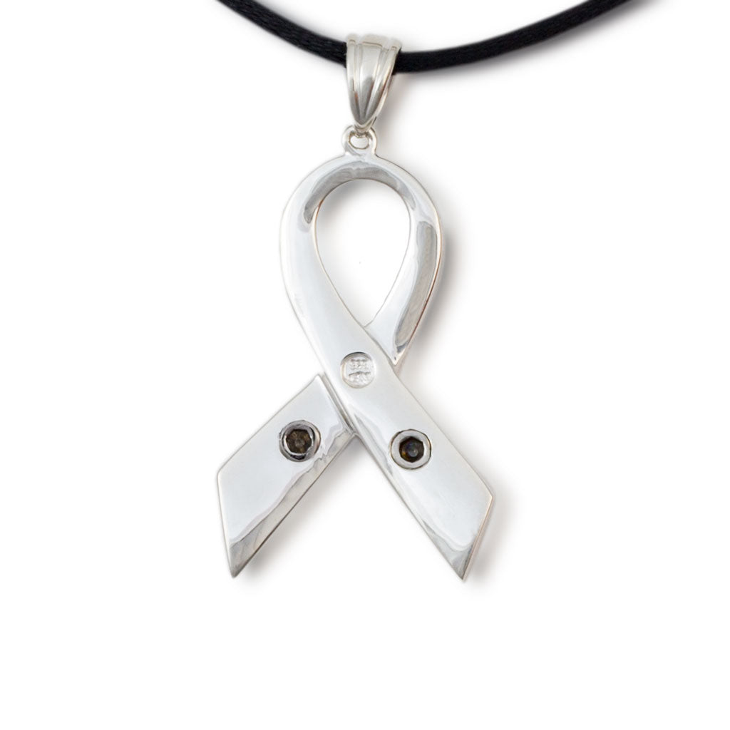 Breast Cancer Ribbon Cremation Pendant - Polished Sterling Silver