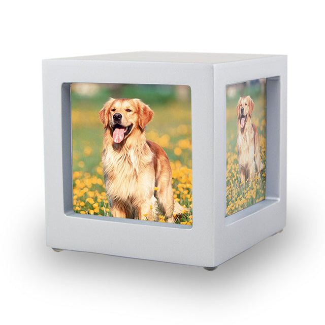 Silver Pet Photo Cube Urn - Small