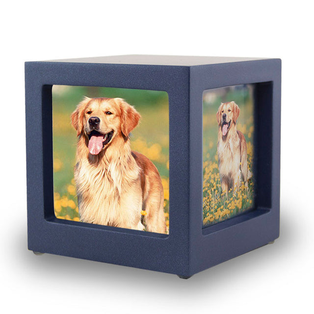 Navy Pet Photo Cube Urn - Small